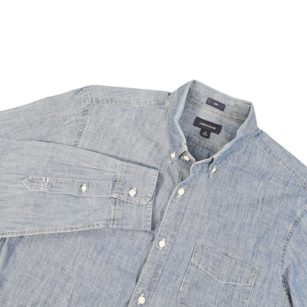 J.Crew Jeans Mens Slim Fit Chambray Button Down Shirt Light Blue Wash Medium